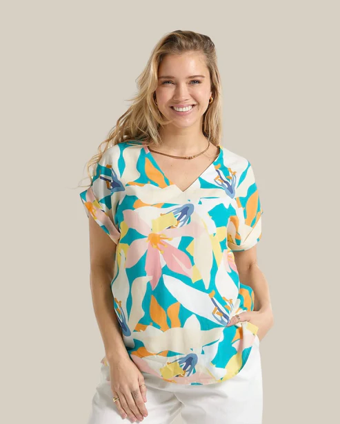 Bukamina | V-Neck Top | Colourful Bloom