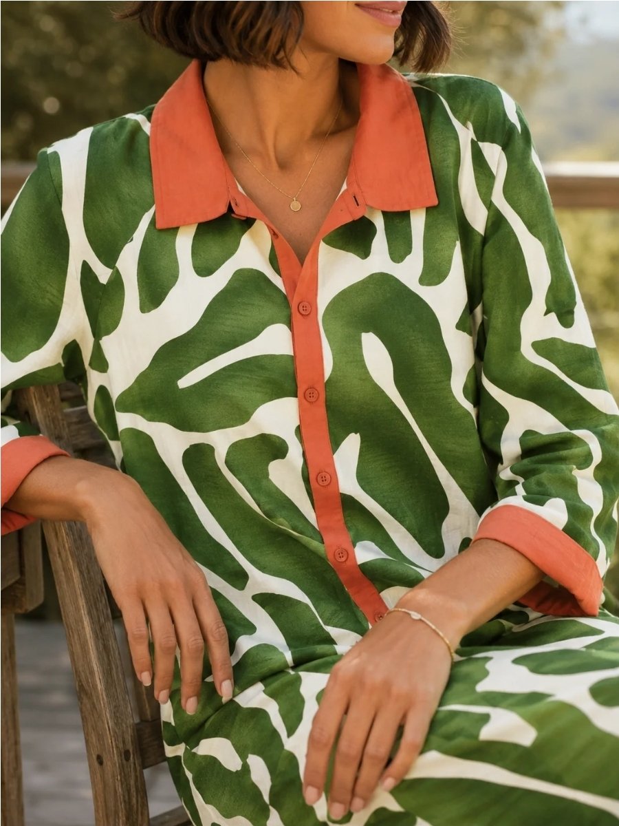 Iwant | Savannah Dress | Green/Orange - Image 2